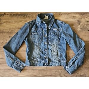 Hydraulic Jean Jacket Cropped Size Junior Large Blue Medium Wash